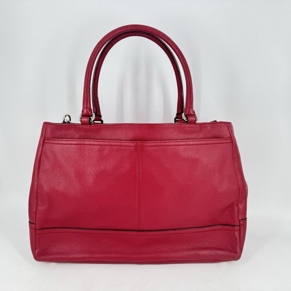 Coach F23268 Red Leather Carryall Tote Satchel Large Turn Lock Strap - Picture 2 of 12